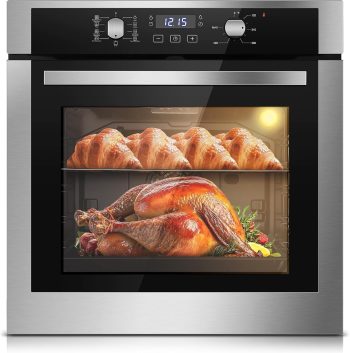 Wall Ovens 24 Inch Electric 3220W, 2.8 Cu.Ft Single Wall Oven with 3-Key Digital Control for Precise Baking 360 Rotisserie, 9 Functions & Easy-Clean Enamel Cavity for restaurant home Tieasy