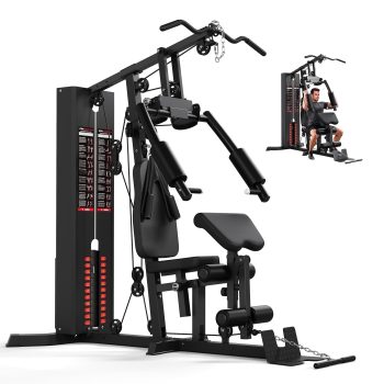 Workout Station With 140LBS Weight Stack, Home Gym Equipment With Power Tower for All Body Training