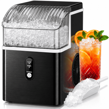 LHRIVER Nugget Ice Maker Countertop, 35lbs/24H with Self-Cleaning Function, Portable Sonic Ice Machine for Home/Office Stainless Steel