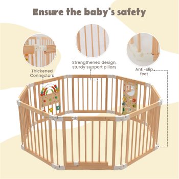 Jolie Vallee Wooden Playpen for Baby & Toddlers, Baby Fence Play Area with Activity Panels, Foldable Indoor Baby Gate Playpen for Safe Play Space