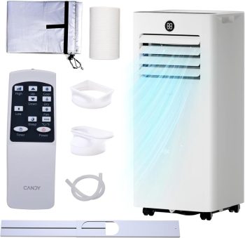 10,000 BTU Portable Air Conditioner for Rooms up to 450 Sq.Ft, 4-in-1 AC with Cooling, Dehumidifier, Fan & Sleep Mode, High/Low Speed, Remote Control, Window Kit Included, White