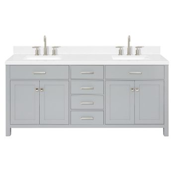 DKB Alenza 72 Inch Bathroom Vanity Double Sink — Bathroom Vanity with Sink, 1.5" Edge Carrara Quartz Countertop & Backsplash, 4 Soft-Close Doors, 4 Dovetail Drawers