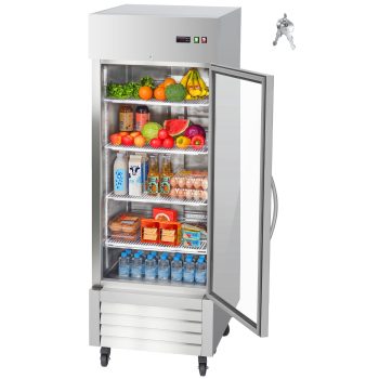 KFFKFF Commercial Stainless Steel Upright Refrigerator, 29" Wide, 22 Cu.Ft Capacity, Single Glass Door, Auto-Defrost, 4 Adjustable Shelves, Temperature Range 32-50, ETL Certified
