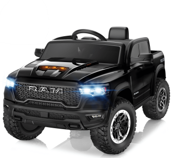 RAM 1500 Ride on Car for Kids, 12V Powered Ride on Truck w/ Remote Control, 4 Wheel Suspension, Bluetooth, Lights, Electric Cars for 3-5 Yrs