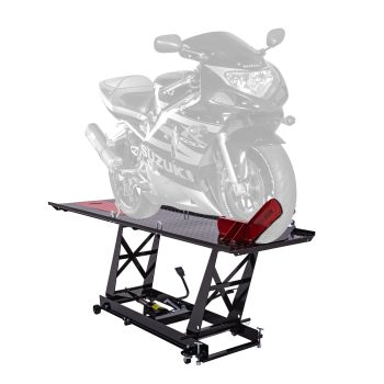 Motorcycle Lift Table, Hydraulic, 1,000 lb, 32in H, Wheel Clamp, Drop-Out Panel, Black WIdow