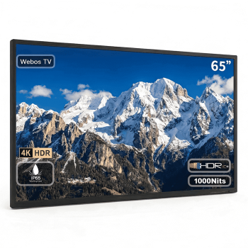 Fantasyview 65 Inch Outdoor TV, 4K UHD, 1000-Nit Brightness, IP65 Weatherproof, HDR10, Dolby Audio, Aluminum Frame, for Patio Deck Backyard