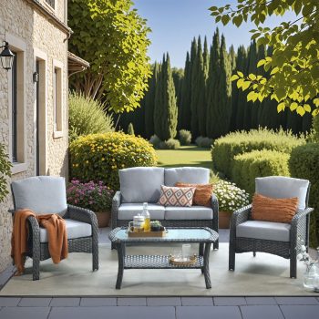 Vcatnet Patio Furniture Sets with Coffee Table 4 Pieces Sectional Sofa Rattan Wicker Outdoor Conversation Set with Loveseat Chair for Porch, Deck