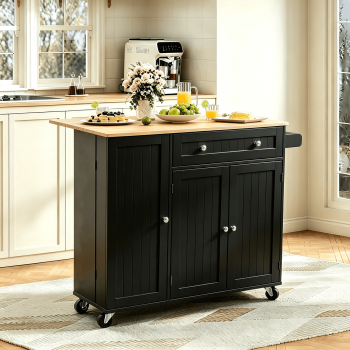 Frmobepts 41.3" Kitchen Island Cart Rolling Storage Cabinet Cart with Drawer & Rack