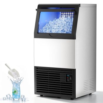 Commercial Ice Maker Machine, 100lbs/24H with 33lbs Ice Storage Under Counter Ice Machine, Stainless Steel Built-in Freestanding Ice Maker Self-Cleaning for Home Bar