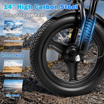 XKJ Electric Bike for Adults, Ebike, Electric Bicycle with 576WH Battery,14" Folding Ebike, 20MPH,20+ Miles(MAX),500W Motor,Multi-Shock Absorption,Commuting Mini E Bikes with Baskets,UL2849