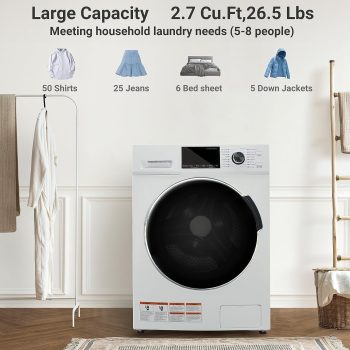 Smad 2.7 Cu ft Front Load Washer and Dryer Combo, 16 Programs Five Temp Selection Child Lock