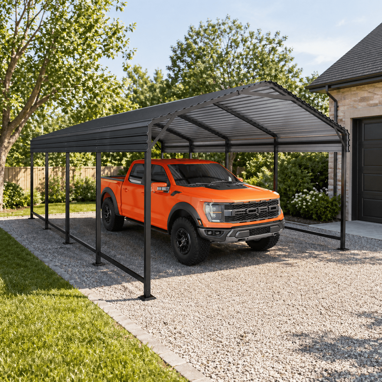 EASYHAWK 12x20 FT Heavy Duty Galvanized Steel Carport - Outdoor Metal Carport Vehicle Shelter for Cars, Trucks, SUVs, Boats & Tractors