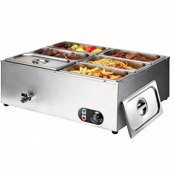 Mstge 6-Pan Commercial Food Warmer, 1500W Electric Bain Marie Countertop Stainless Steel Buffet Steam Table with Temp Control for Catering and Restaurants (48Qt)