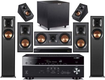 Yamaha 7.2 Channel Wireless Bluetooth 4K A/V Receiver with Klipsch Home Theater Speaker System