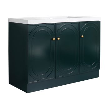 LifeSky 48 inch Quiet Bathroom Vanity with Soft Close Doors for Master Bathroom: Silent Storage Keeps Family Asleep During 6AM Morning Routine - Deep Green White Resin Sink - 3 Door Adjustable Shelf