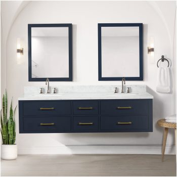 COSMOS 72 Inch Blue Double Sink Vanity Set with Carrara Marble Top and Chrome Faucet