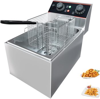 Commercial Deep Fryer with Single/Double Basket, Stainless Steel Detachable Countertop Electric Oil Fryer with Temperature Control and Independent Switch