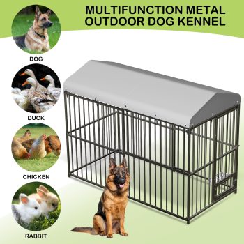 Accreate Large heavy duty shade outdoor Dog kennel with roof, heavy duty pet cage with security lock, UV protection and waterproof cover, suitable for garden backyard yard, RV, camping (8×4×6FT)