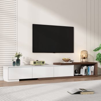 Blotout 82"-107" Extendable TV Stand with 3 Storage Drawers,Fits TVs up to 120 Inch,Modern Wooden Entertainment Center for Living room, Bedroom
