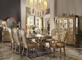 ACME Furniture 9-Piece Luxurious Formal Dining Table Set Kitchen Furniture Set Include 1 Extendable Dining Table, 6 Side Chairs and 2 Arm Chairs, Set for 8 Persons, Rose Gold