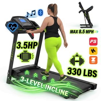 FYC Folding Treadmill for Home with Incline/ Bluetooth, 3.5HP 330lb Weight Capacity Portable Electric Treadmill for Home Gym Exercise Running Walking Easy Assembly Green