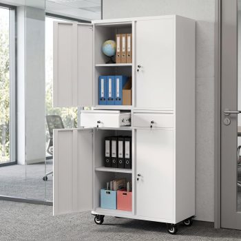 71" Metal Storage Cabinet with Wheels, Rolling Garage Cabinet with Locking Doors & Adjustable Shelves – Heavy-Duty Steel Storage for Office, Warehouse, Pantry Organization
