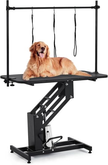 43.6" Pet Grooming Table for Large Dogs, Heavy Duty Height Adjustable Dog Grooming Table With Overhead Arm & Noose Height Range 22''-39'', Maximum Capacity Up to 350 Lbs