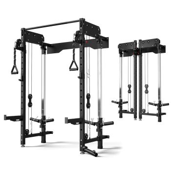 Foldable Power Rack, Wall Mounted Squat Rack with Dual Independent Pulley System, Functional Trainer with 5 Adjustable Function Modes for Space Saving