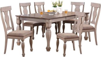 Kings Brand Furniture Charisma 7-Piece Dining Room Set 2-Tone Brown Solid Wood Extendable Table with 18" Butterfly Leaf and 6 Upholstered Chairs, Traditional Dining Furniture