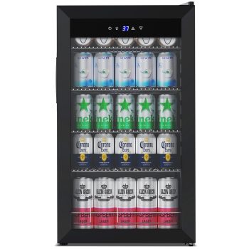 TITTLA 130 Can Beverage Refrigerator with Glass Door,3.2 Cu.ft Wine Coolers,Touch Control Panel On the Glass,Freestanding Mini Fridge