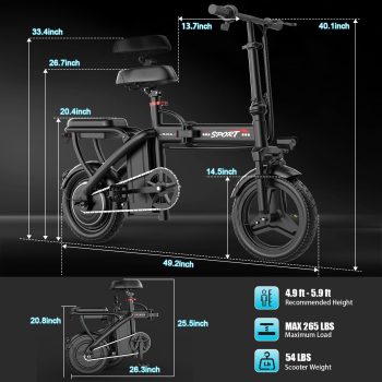 ASKGO Electric Bike for Adults Teens, 500W Peak Folding Ebike, 20MPH & 25/40 Miles Range, 14" Commuting Ebike with Front Suspension & Dual Brake, 3-Speed Modes, Portable Electric Mini Bike