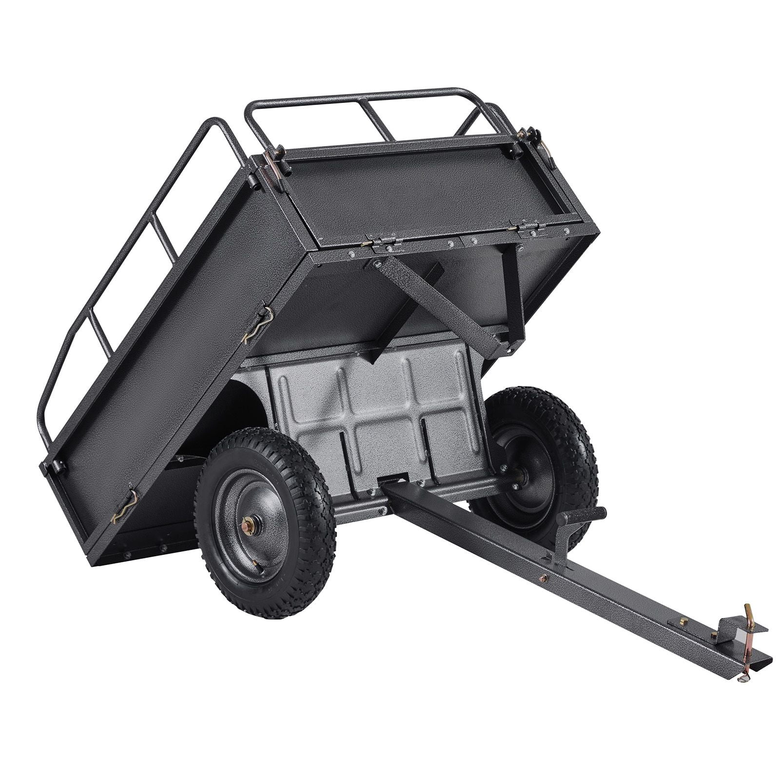 RuggedPro Garden Utility Trailer, 10 Cu. Ft, 500 lbs Capacity, ATV UTV Hauling Trailer, Tow Behind Steel Dump Cart, 14" Tires, Hand Pull or Foot Pedal, Heavy Duty Yard Trailer for Lawn Mower Tractor