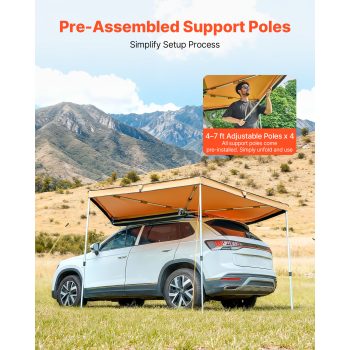 KFFKFF 270-Degree Vehicle Awning, 52 sq.ft Driver Side Car Shelter, Waterproof UV50+ Side Awning with Carry Bag, Durable All-Weather Free-Standing Overland Awning for SUV, Van, Truck, and Camping