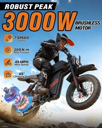 Peak 3000W 45Mph Electric Dirt Bike for Adults, 60V 35Ah, 20"Fat Tire E-Dirt Bike for Snow,Beach TUV Rheinland Certified,Disc Brakes