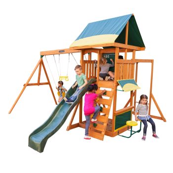 KidKraft Brightside Wooden Swing Set with Monkey Bars