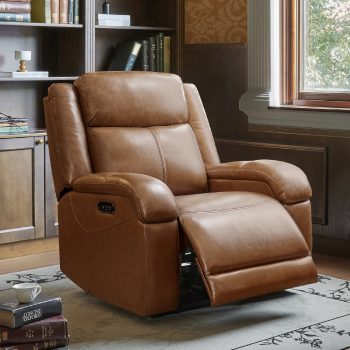 Spruce & Spring Genuine Leather Wall Hugger Power Recliner with Dual Motors