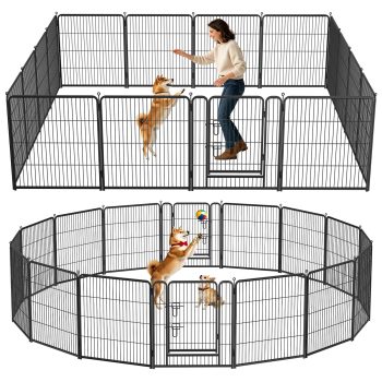 Panels Metal Dog Playpen, 32" Height Dog Fence Exercise Pen with Doors for Large Medium Small Dogs Rabbits Cats, Foldable Pet Puppy Playpen for Indoor & Outdoor Yard