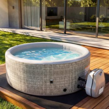 65" Inflatable Hot Tub, Segmart 3 to 5 Person Outdoor Hot Tub, Round Portable Home Spa with 100 Soothing AirJets, Lockable Cover, and Storage Bag, Max. 104F