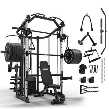 Mikolo Smith Machine Power Cage, Multi-Function Home Gym System with Cable Crossover, 121LB Weight Stack