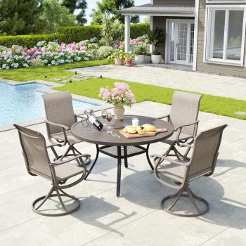 Vicllax 5-Piece Outdoor Patio Dining Set, 41-Inch Round Outdoor Table with Umbrella Hole and 4 Swivel Patio Chairs, Outdoor Furniture for Backyard, Garden, Deck & Porch