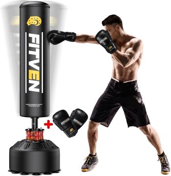 UPGO Freestanding Punching Bag with Boxing Gloves Heavy Boxing Bag with Suction Cup Base - Men Stand Kickboxing Bag