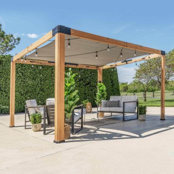 Backyard Discovery Brendan 12'x10' Cedar Wood Pergola Kit, Shade Sail Canopy, PowerPort