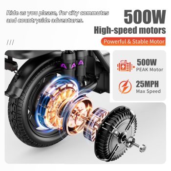 x-koala Electric Scooter for Adults, Foldable E-Moped Scooter with 500W Peak Motor, 48V 17.5Ah Battery, Up to 35 Miles, Adjustable Seat, Rear Box, 14" Pneumatic Tires, 10 Shock Absorption