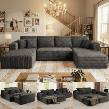 134.7" Sectional Sofa, Boneless Couch, U-Shaped Couches with Chaise No Assembly Required Modular Cloud Sofa for Living Room Apartment Theater Room