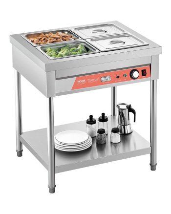 VEVOR 4-Pan Commercial Food Warmer, Electric Steam Table, 1500W Professional Buffet Catering Food Warmer with Undershelf, Stainless Steel Server