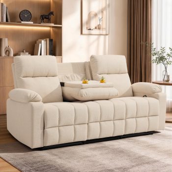 Korser 3-Seater Manual Recliner Sofa with Cup Holders and Recessed Power Strip,Reclining Couch with Pull-Down Table Reclining Sofa Chair for Living Room