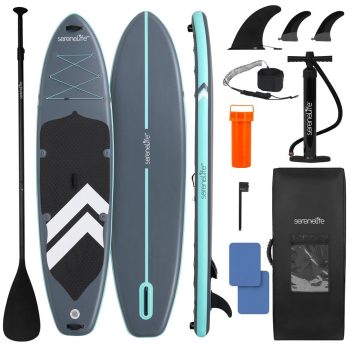 SereneLife 116 Inflatable SUP - Family Stand Up Paddle Board for 2 Adults and One Child - 35 Wide Stable Design with Non-Slip EVA Deck Pad, Premium SUP Accessories, 440 lbs. Capacity
