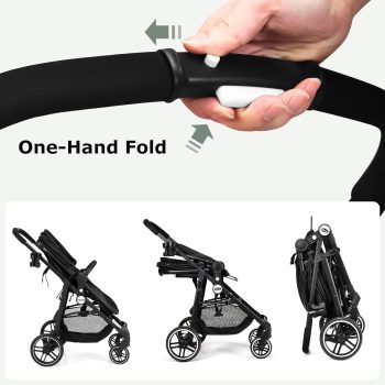 INFANS 2 in 1 Baby Stroller, High Landscape Infant Stroller, Foldable Pushchair with Adjustable Canopy, Cup Holder, Storage Basket, Suspension Wheels ()