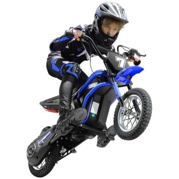 24V Electric Dirt Bike, Neche 250W Powered Motorcycle, Ride on Dirt Rocket with Shock Absorption Suspension for Kids Age 13+, Max 14 MPH, Blue