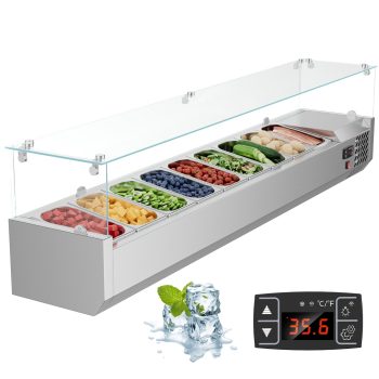 Ecojoy Refrigerated Condiment Prep Station, 71" Sandwich Prep Table ETL NSF, Salad Bar Prep Rail w/Auto Defrost, Temp Control, Stainless Steel Cover & 9 * 1/4 Pan for Restaurant Food Truck
